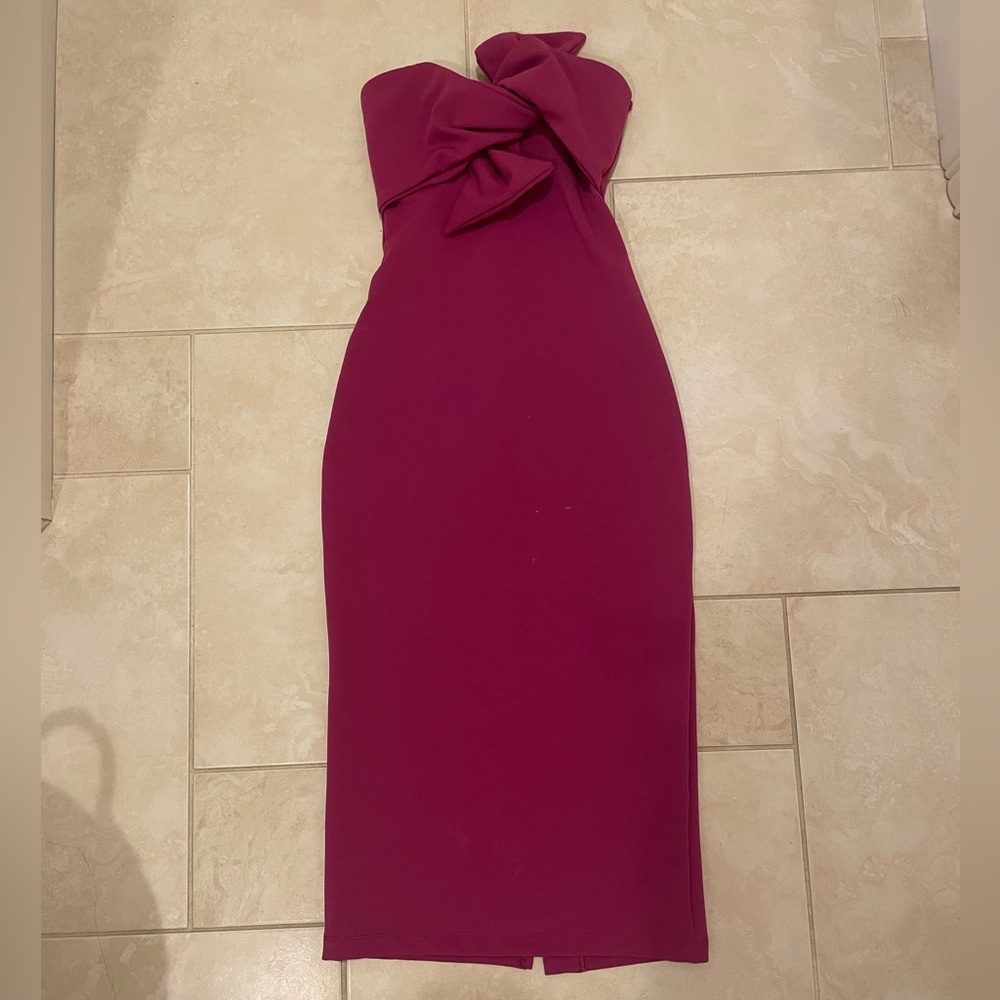 TOPSHOP Strapless Magenta Long Bow dress